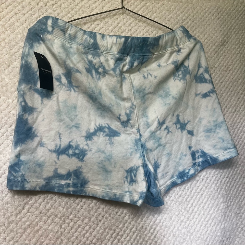 Womens Lucky Brand White Blue Tie-Dye Lounge Shorts Medium Cotton Blend NWT - Picture 2 of 5